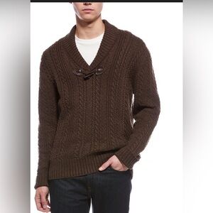 Hunter Men’s Brown cable knit Shawl Collar toggle closure Sweater size Small new